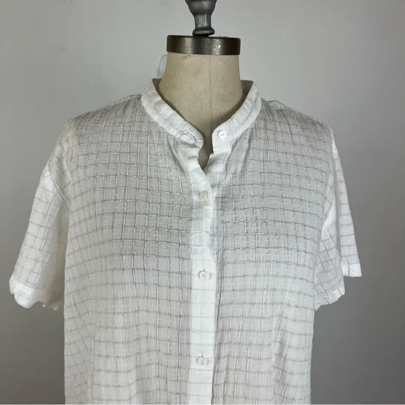 Eileen Fisher Organic Cotton Voile Box Band Collar Shirt - Picture 4 of 9